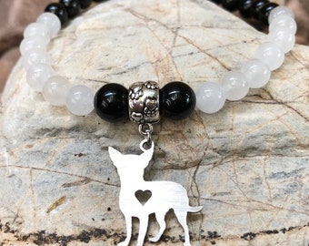 Chihuahua gemstone dog bracelet - dog jewelry - beaded bracelet - pet themed jewellery - dog - stretch bracelet - chihuahua jewelry