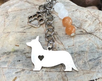 Cardigan Corgi gemstone key chain- dog keychain - pet bag charm - pet keepsake - corgi jewelry - jewellery - animal - cardigan welsh corgi