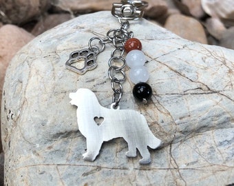 Bernese Mountain Dog keychain - gemstone key chain - dog bag charm - dog keychain - bernese mountain dog jewelry - jewellery - pet keepsake
