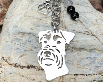 Schnauzer dog keychain - gemstone key chain - dog bag charm - schnauzer jewelry - dog gift - animal - jewellery - pet keepsake