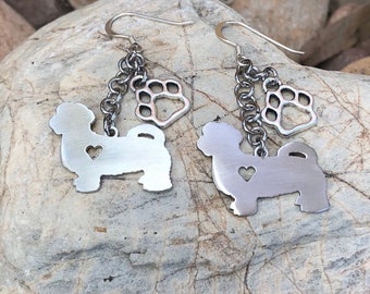 Maltese dog drop earrings - dog jewelry - maltese jewellery - dangle earrings - pet themed jewelry