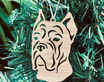 Cane Corso dog bamboo wood christmas ornament, cane corso dog face tree ornament, xmas hanging decoration