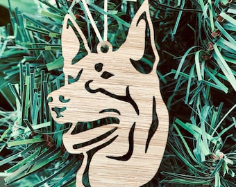 Kelpie dog laser cut christmas ornament, Australian kelpie dog face tree ornament, xmas hanging decoration, wood, bamboo, acrylic