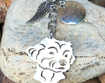 Maltese pet memorial dog keychain, pet keepsake, pet loss key chain, dog bag charm, rainbow bridge gift, dog jewellery