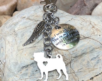 Pug dog pet memorial keychain, stainless steel pet keepsake, pet loss key chain, dog bag charm, dog keychain, pug jewelry