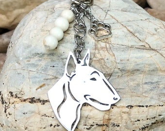 Bull Terrier dog keychain, stainless steel dog key chain, pet bag charm, jewelry, jewellery, Christmas, gift, key ring, key hook