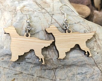English Setter drop earrings, lasercut wood dog earrings, English setter jewelry, animal themed jewellery, dangle earrings, Christmas, gift