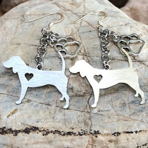 Beagle drop earrings, stainless steel dangle dog earrings, beagle jewelry, animal themed jewellery, Christmas, gift