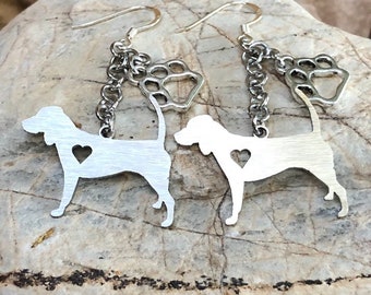 Beagle drop earrings, stainless steel dangle dog earrings, beagle jewelry, animal themed jewellery, Christmas, gift