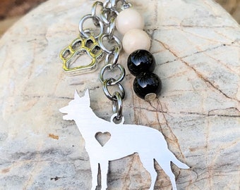 Kelpie dog keychain, dog gemstone key chain, bag charm, pet keepsake, australian kelpie jewelry, jewellery, animal Christmas, key ring