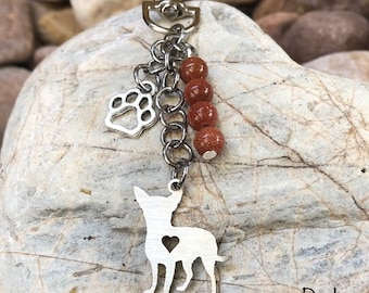 Chihuahua dog keychain, stainless steel pet key chain, bag charm, chihuahua jewelry, dog lover, dog jewellery, pet keepsake, Christmas gift