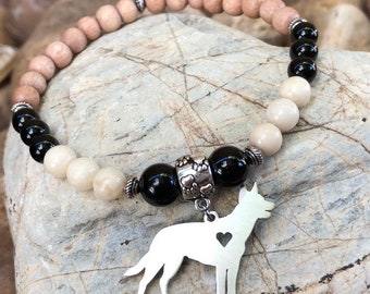 Kelpie dog mala gemstone bracelet - various colours - australian kelpie jewellery - dog themed jewelry