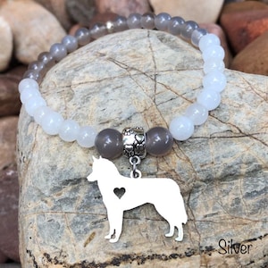 Husky dog gemstone bracelet, dog bracelet, siberian husky jewelry, jewellery, dog pet themed, Christmas, gift