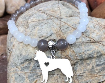 Husky dog gemstone bracelet, dog bracelet, siberian husky jewelry, jewellery, dog pet themed, Christmas, gift