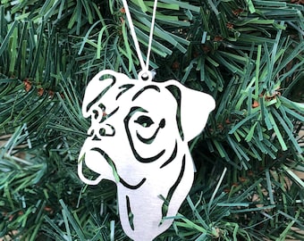 Boxer dog stainless steel christmas ornament, boxer dog face tree ornament, xmas hanging decoration, gift