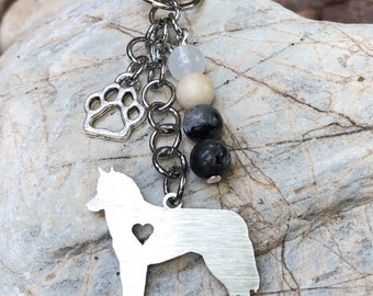 ハスキー犬のキーホルダー、犬の宝石のキーホルダー、バッグチャーム