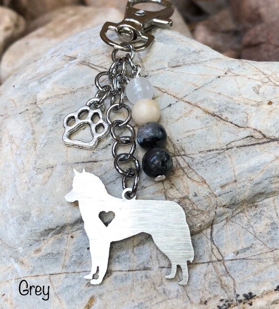 ハスキー犬のキーホルダー、犬の宝石のキーホルダー、バッグチャーム