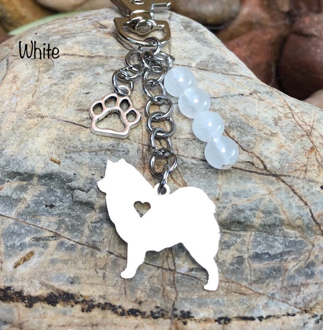 Samoyed Dog Keychain Bag Charm Dog Gemstone Key Chain Etsy
