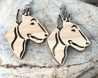 Bull Terrier dog earrings, drop earrings, dog earrings, dog lover gift, bull terrier jewelry, pet, laser cut, Christmas