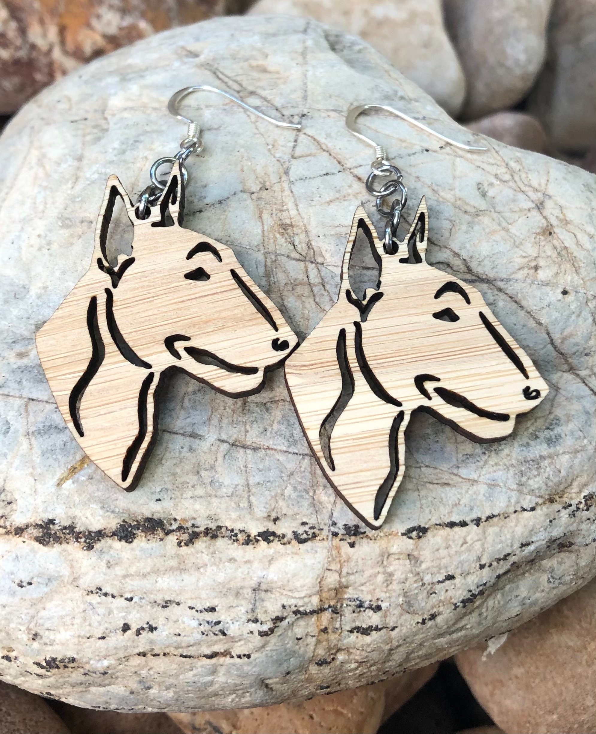 Bull Terrier dog wood earrings drop earrings dog earrings dog