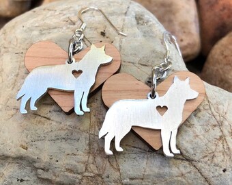 Heeler Cattle dog earrings - dog earrings - dog jewellery - dog lover - dog gift - heart earrings - heeler jewelry - drop earrings