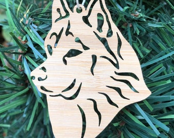 Husky dog bamboo christmas ornament, siberian husky dog face tree ornament, xmas hanging decoration, Christmas, gift