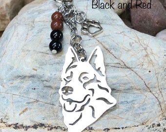 German Shepherd dog keychain, stainless steel key chain, bag charm, german shepard jewelry, pet keepsake, animal themed jewellery, gift