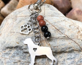Rottweiler gemstone dog key chain - pet bag charm - rottweiler keyring - dog keychain - pet keepsake jewelry - animal themed jewellery