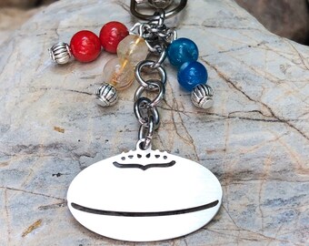 Aussie rules football gemstone key chain, stainless steel australian rules keychain, sport themed bag charm, jewelry, jewellery, football