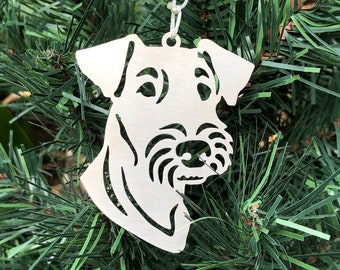 Airedale dog stainless steel christmas ornament, airedale terrier dog face tree ornament, xmas hanging decoration