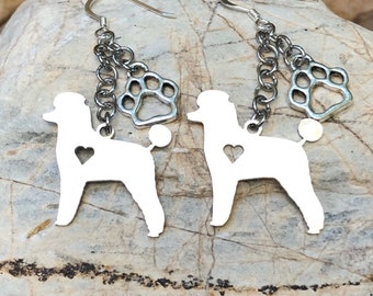 Poodle dog drop earrings, stainless steel dog dangle earrings, poodle jewelry, jewellery, gift, Christmas