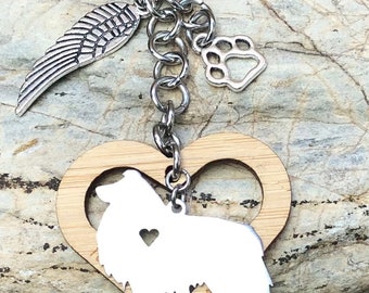 Shetland Sheepdog dog keychain, stainless steel pet memorial, keepsake, pet loss key chain, bag charm, rainbow bridge gift, sheltie jewelry