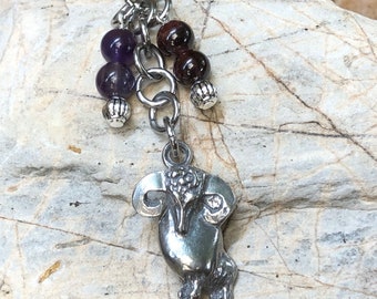 Aries zodiac keychain, pewter astrology sign bag charm, key chain, key ring, star sign gemstone, pewter charm