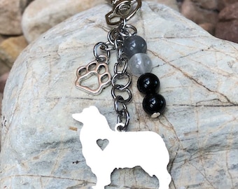 Australian Shepherd dog keychain, stainless steel dog key chain, pet bag charm, aussie shepherd jewelry, jewellery, Christmas gift