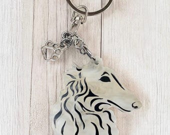 Borzoi dog keychain, acrylic dog keyring, bag charm, pet jewellery, keepsake, borzoi jewelry, Christmas, gift, lasercut