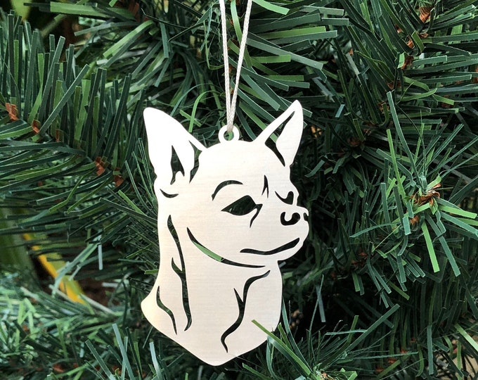 Featured listing image: Chihuahua dog stainless steel christmas ornament, chihuahua dog face tree ornament, xmas hanging decoration