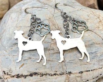 Jack Russell dog drop earrings, stainless steel dog earrings, Jack Russell jewellery, drop earrings, pet jewelry, Christmas, gift