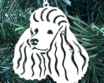 Poodle dog stainless steel christmas ornament, poodle dog face tree ornament, xmas hanging decoration