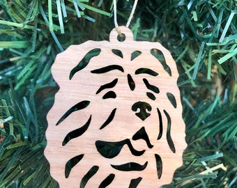 Chow Chow dog lasercut christmas ornament decoration, sheepdog dog face tree ornament, xmas hanging decoration, acrylic, bamboo