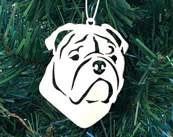 Bulldog dog stainless steel christmas ornament, English bulldog dog face tree ornament, Christmas hanging decoration