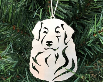 Australian Shepherd dog stainless steel christmas ornament, aussie shepherd dog face tree ornament, xmas hanging decoration