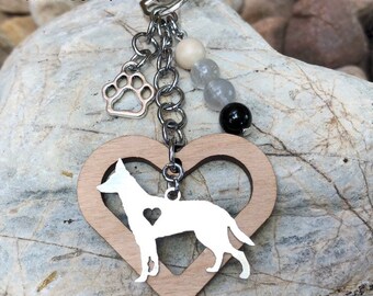 Koolie dog key chain - dog bag charm - dog keychain - gemstone - german coolie dog jewellery - jewelry - dog lover gift - dog - animal