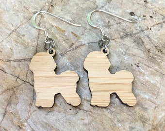 Bichon Frise drop earrings, lasercut dog earrings, bichon frise jewelry, animal themed jewellery, dangle earrings, Christmas, gift