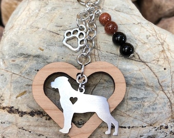 Rottweiler dog keychain, stainless steel dog keychain, bag charm, key ring, rottweiler jewellery, dog lover jewelry, wood, Christmas, gift