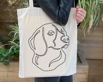Beagle tote bag, dog shoulder bag, dog lover bag, cotton dog bag, line art tote, merchandise