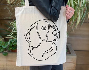 Beagle tote bag, dog shoulder bag, dog lover bag, cotton dog bag, line art tote, merchandise