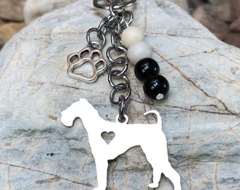 Airedale Terrier dog keychain, stainless steel gemstone key chain, bag charm, airedale jewelry, jewellery, pet keepsake, Christmas gift