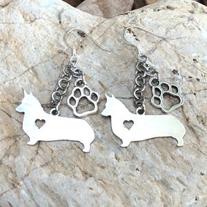 Corgi drop earrings - dangle dog earrings - pembroke welsh corgi jewelry - animal themed jewellery
