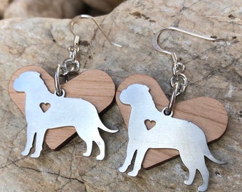 Bull Mastiff dog earrings - drop earrings - mastiff jewelry - jewellery - dog earrings - dog lover - wood heart - pet