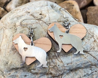 German Shepherd dog earrings,drop earrings, german shepard jewelry, animal themed jewellery